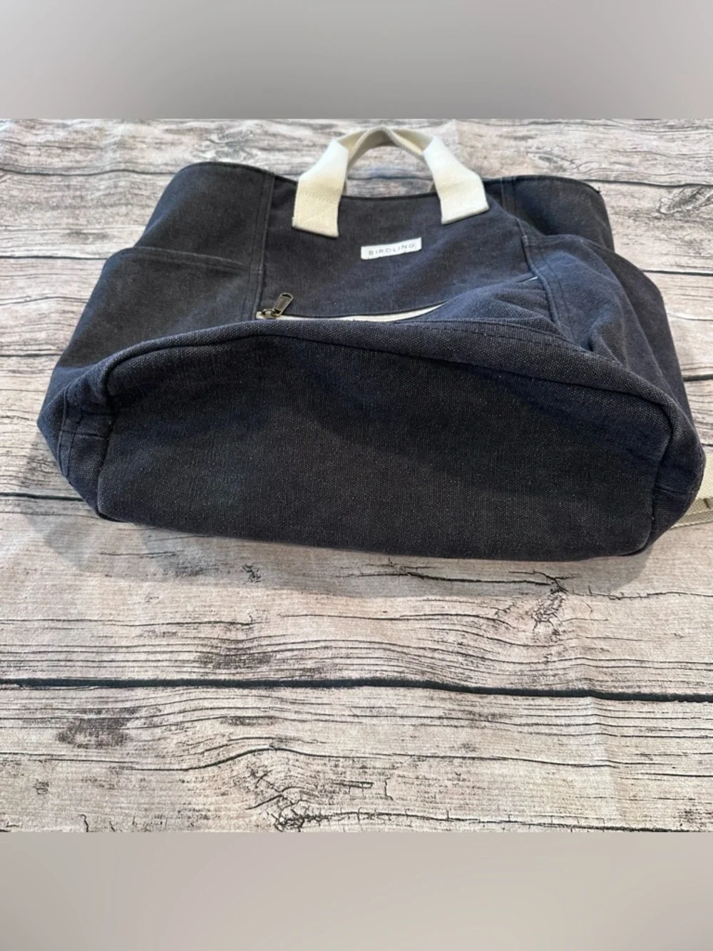 Birdling Black Canvas Laptop Tote Bag Backpack with Cream Handles ~15”x13” - Picture 4 of 8